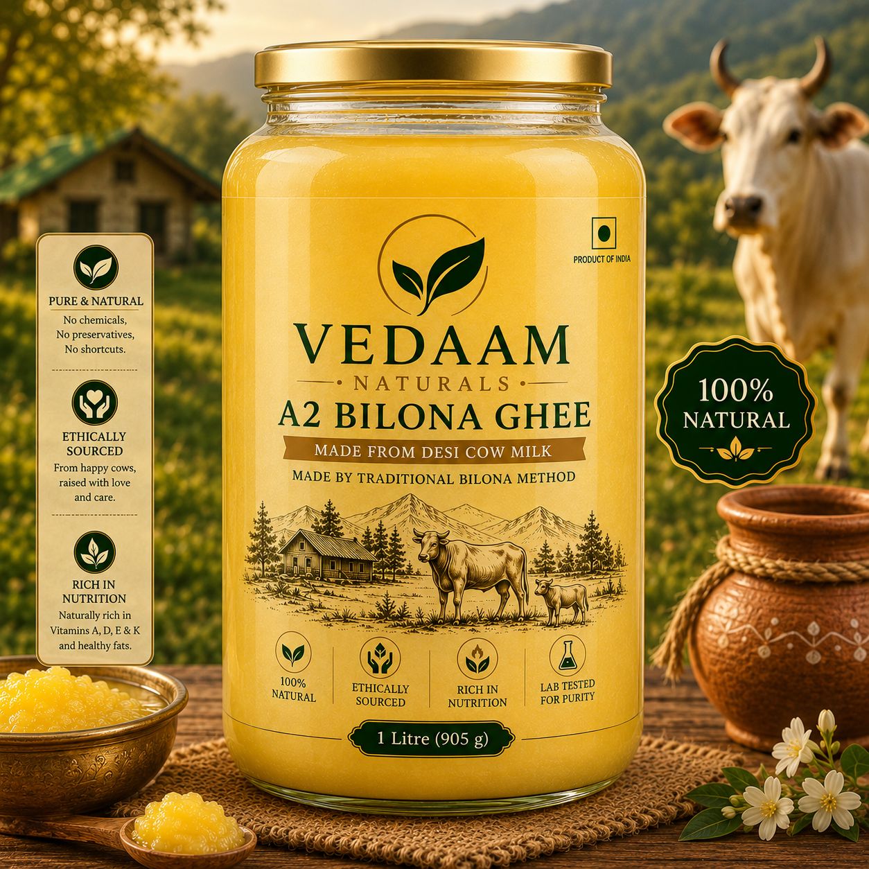 A2 Bilona Ghee - Made From Curd ( 1 Ltr )